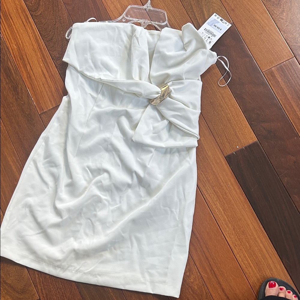 Zara Strapless White Dress with Bow Detail